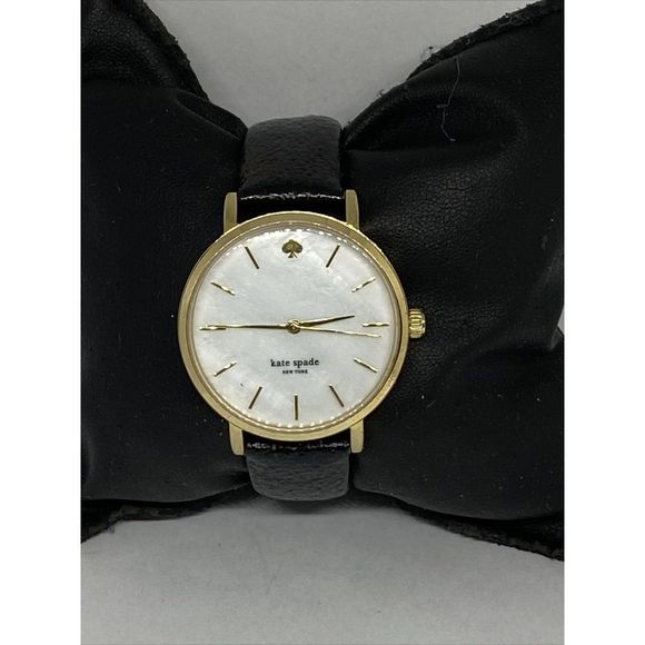 Kate Spade 0073 Women Black Leather Analog White Dial Quartz Genuine Watch XX878